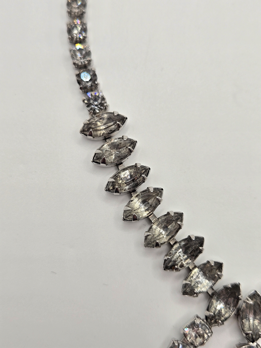 Vintage Rhinestone Drop Necklace – Mid-Century Silver Tone Statement Necklace - Picture 9 of 13